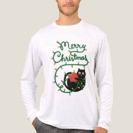 Vrolijk Kerstfeest Zwarte Kat met Ornament en Lich Tri-Blend Shirt