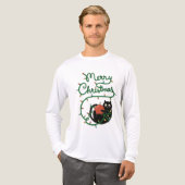 Vrolijk Kerstfeest Zwarte Kat met Ornament en Lich Tri-Blend Shirt (Voorkant)