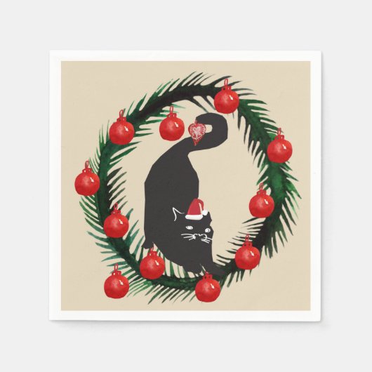 Vrolijk kerstfeest, zwarte kat servet (Voorkant)