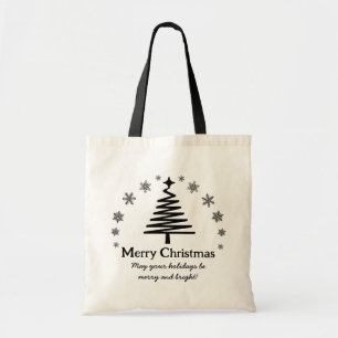 Vrolijk Kerstfeest Zwarte Vakantieboom Minimalist Tote Bag