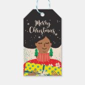 Vrolijk kerstfeest, Zwarte Vrouw, Heldere Sweater Cadeaulabel (Voorkant)