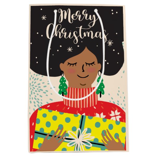Vrolijk kerstfeest, zwarte vrouw, heldere Sweater  Medium Cadeauzakje (Voorkant)