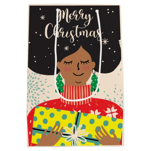 Vrolijk kerstfeest, zwarte vrouw, heldere Sweater  Medium Cadeauzakje (Achterkant)