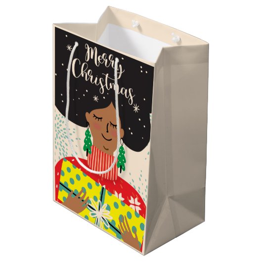 Vrolijk kerstfeest, zwarte vrouw, heldere Sweater  Medium Cadeauzakje (Achterkant Gekanteld)