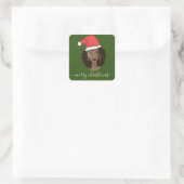 Vrolijk kerstfeest, zwarte vrouw, kerstmuts, groen vierkante sticker (Tas)