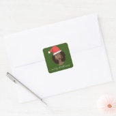 Vrolijk kerstfeest, zwarte vrouw, kerstmuts, groen vierkante sticker (Envelop)