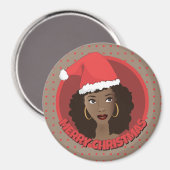 Vrolijk kerstfeest, zwarte vrouw kerstmuts magneet (Voorkant / Achterkant)