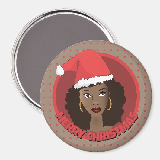 Vrolijk kerstfeest, zwarte vrouw kerstmuts magneet (Voorkant / Achterkant)
