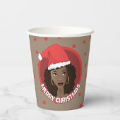 Vrolijk kerstfeest, zwarte vrouw kerstmuts papieren bekers (Achterkant)