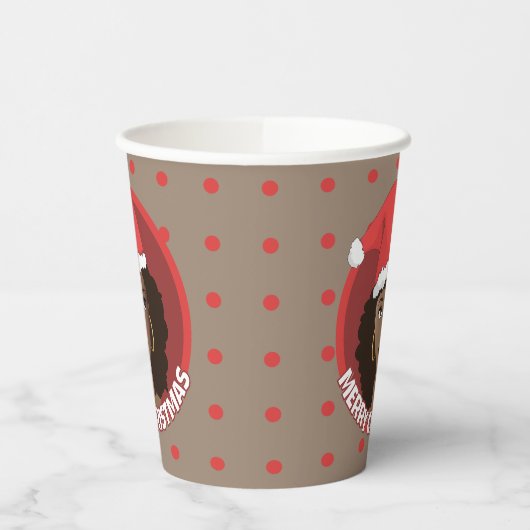 Vrolijk kerstfeest, zwarte vrouw kerstmuts papieren bekers (Links)