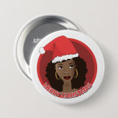 Vrolijk kerstfeest, zwarte vrouw kerstmuts ronde button 7,6 cm (Voorkant /achterkant)