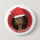 Vrolijk kerstfeest, zwarte vrouw kerstmuts ronde button 7,6 cm (Voorkant)