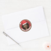 Vrolijk kerstfeest, zwarte vrouw kerstmuts ronde sticker (Envelop)