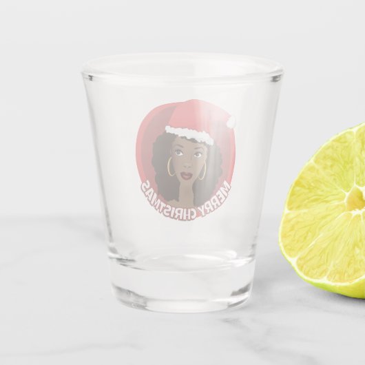 Vrolijk kerstfeest, zwarte vrouw kerstmuts shot glas (Achterkant)