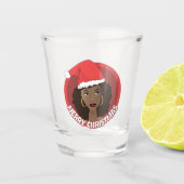 Vrolijk kerstfeest, zwarte vrouw kerstmuts shot glas (Voorkant)