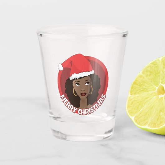 Vrolijk kerstfeest, zwarte vrouw kerstmuts shot glas (Voorkant)