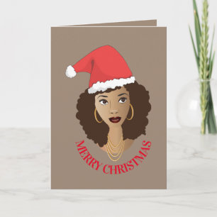 Vrolijk kerstfeest, zwarte vrouw, rode kerstman, b kaart