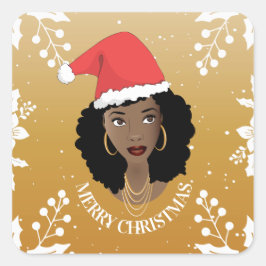Vrolijk kerstfeest, zwarte vrouw, rode kerstman, g vierkante sticker