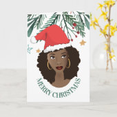 Vrolijk kerstfeest, zwarte vrouw, rode kerstman kaart (Gele Bloem)