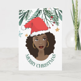 Vrolijk kerstfeest, zwarte vrouw, rode kerstman kaart