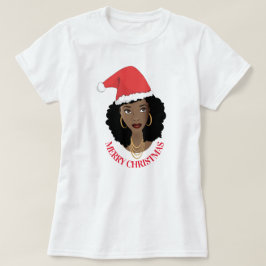 Vrolijk kerstfeest, zwarte vrouw, rode kerstman t-shirt