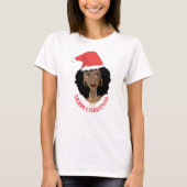 Vrolijk kerstfeest, zwarte vrouw, rode kerstman t-shirt (Voorkant)