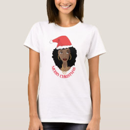 Vrolijk kerstfeest, zwarte vrouw, rode kerstman t-shirt