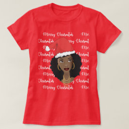 Vrolijk kerstfeest, zwarte vrouw, rode kerstman t-shirt