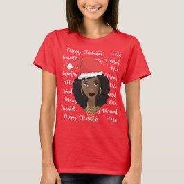 Vrolijk kerstfeest, zwarte vrouw, rode kerstman t-shirt