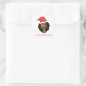 Vrolijk kerstfeest, zwarte vrouw, rode kerstman vierkante sticker (Tas)