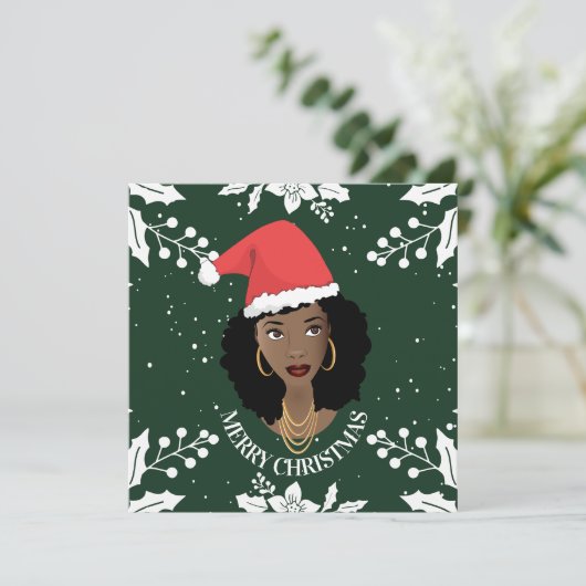 Vrolijk Kerstfeest, Zwarte Vrouw, Rode Kerstmis, G Kaart (Staand voorkant)