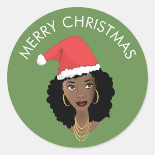 Vrolijk Kerstfeest, Zwarte Vrouw, Rode Kerstmis, G Ronde Sticker