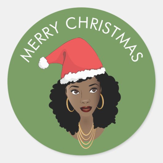Vrolijk Kerstfeest, Zwarte Vrouw, Rode Kerstmis, G Ronde Sticker (Voorkant)