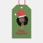 vrolijk kerstfeest! Zwarte vrouw, rode kerstmuts,  Cadeaulabel (Voorkant)