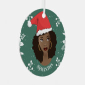 Vrolijk kerstfeest, zwarte vrouw rode kerstmuts, g metalen ornament (Voorkant Rechts)