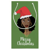 vrolijk kerstfeest! Zwarte vrouw, rode kerstmuts,  Klein Cadeauzakje (Achterkant)