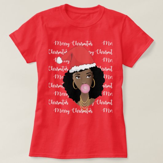 Vrolijk kerstfeest, zwarte vrouw, rode kerstmuts,  t-shirt (Design voorkant)