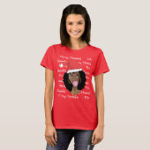 Vrolijk kerstfeest, zwarte vrouw, rode kerstmuts,  t-shirt (Voorkant volledig)