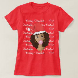 Vrolijk kerstfeest, zwarte vrouw, rode kerstmuts,  t-shirt