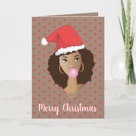 Vrolijk kerstfeest! Zwarte Vrouw, Santa Hat, Bubbl Kaart