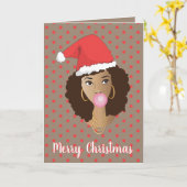 Vrolijk kerstfeest! Zwarte Vrouw, Santa Hat, Bubbl Kaart (Gele Bloem)