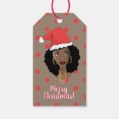 Vrolijk kerstfeest! Zwarte Vrouw, Santa Hat, Polka Cadeaulabel (Voorkant)