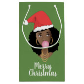 vrolijk kerstfeest! Zwarte Vrouw, Santa Hoed Bubbl Klein Cadeauzakje (Achterkant)