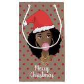 vrolijk kerstfeest! Zwarte Vrouw, Santa Hoed, Rode Klein Cadeauzakje (Achterkant)