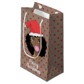 vrolijk kerstfeest! Zwarte Vrouw, Santa Hoed, Rode Klein Cadeauzakje (Voorkant Gekanteld)