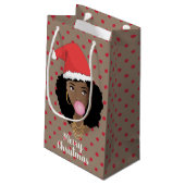 vrolijk kerstfeest! Zwarte Vrouw, Santa Hoed, Rode Klein Cadeauzakje (Achterkant Gekanteld)