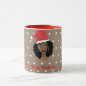 Vrolijk kerstfeest, zwarte vrouw, witte sterren, b mok (Midden)