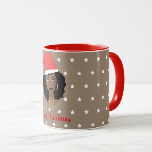 Vrolijk kerstfeest, zwarte vrouw, witte sterren, b mok (Voorkant rechts)