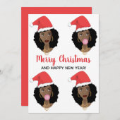 Vrolijk kerstfeest! Zwarte vrouwen, rode kerstman Feestdagenkaart (Voorkant / Achterkant)