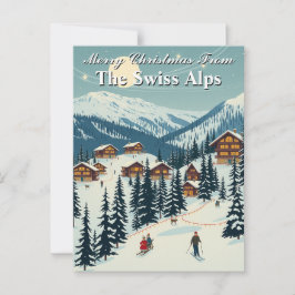 Vrolijk Kerstfeest Zwitserse Alpen Alpine Ski Vill Briefkaart